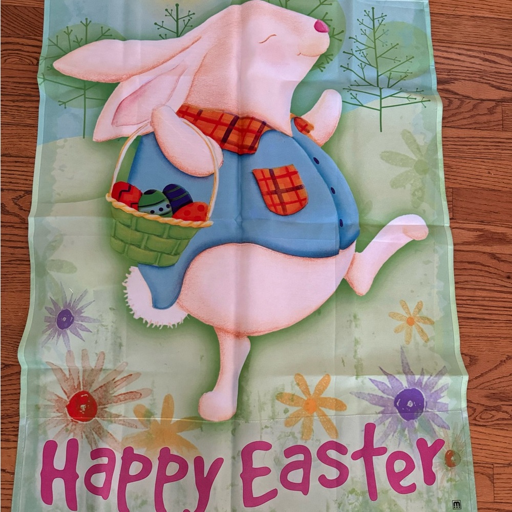 Happy Easter Spring Bunny Rabbit Basket House Flag 28x48. NWT